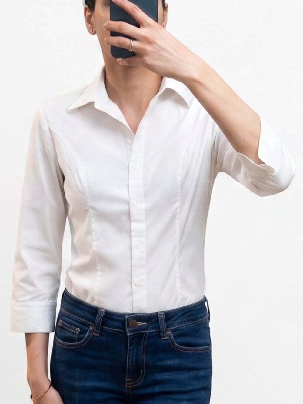 Atnlewhi Women's White Button-Up Shirt | Size Small | 3/4 Sleeve